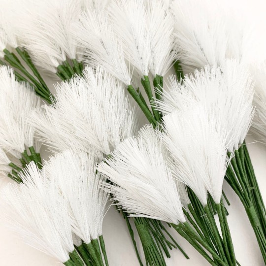 White Fabric Pine Sprigs or Pampas Grass ~ Bundle of 12 ~ 1-1/2" Long